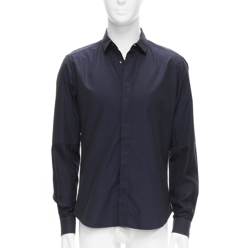 VALENTINO classic minimal navy poplin twill contrast collar dress shirt EU40 L-0