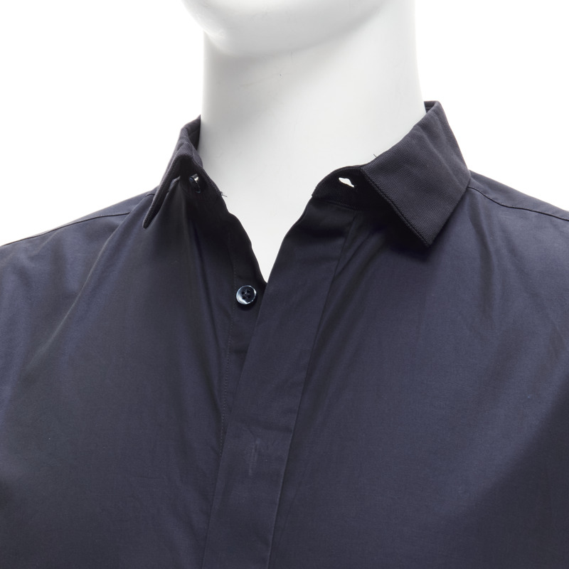 VALENTINO classic minimal navy poplin twill contrast collar dress shirt EU40 L-1