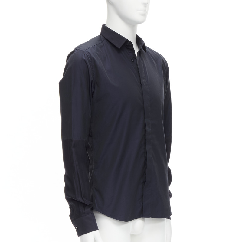 VALENTINO classic minimal navy poplin twill contrast collar dress shirt EU40 L-2