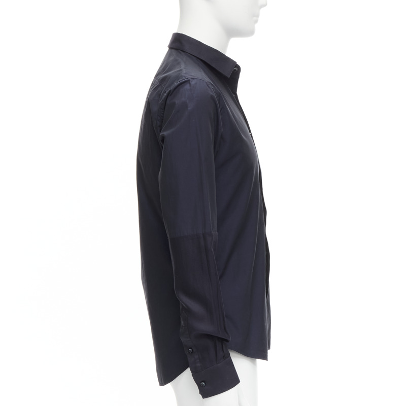 VALENTINO classic minimal navy poplin twill contrast collar dress shirt EU40 L-3