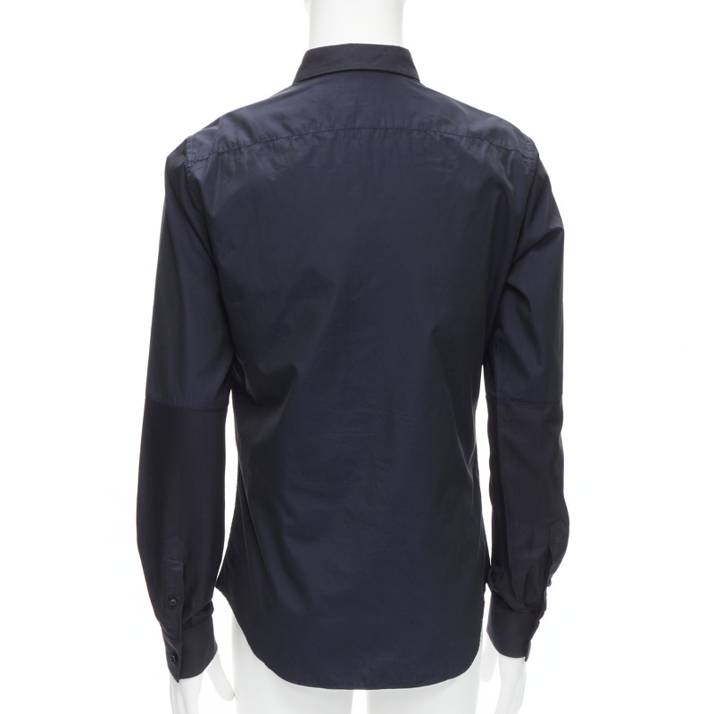 VALENTINO classic minimal navy poplin twill contrast collar dress shirt EU40 L-4