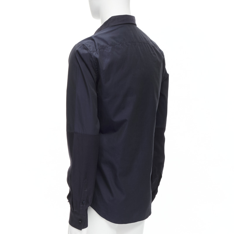 VALENTINO classic minimal navy poplin twill contrast collar dress shirt EU40 L-5