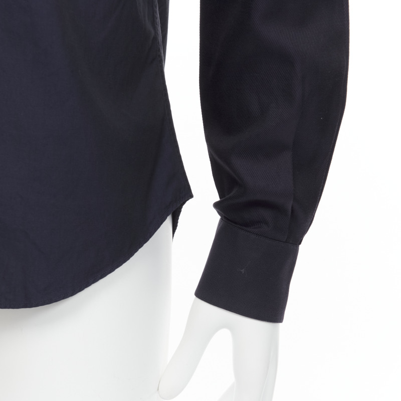 VALENTINO classic minimal navy poplin twill contrast collar dress shirt EU40 L-7