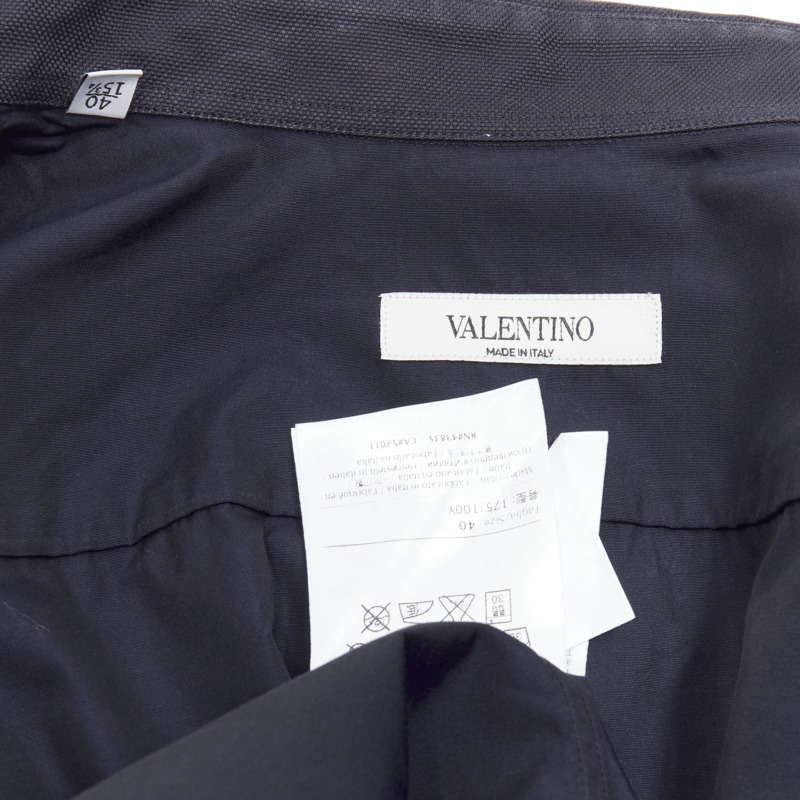 VALENTINO classic minimal navy poplin twill contrast collar dress shirt EU40 L-8