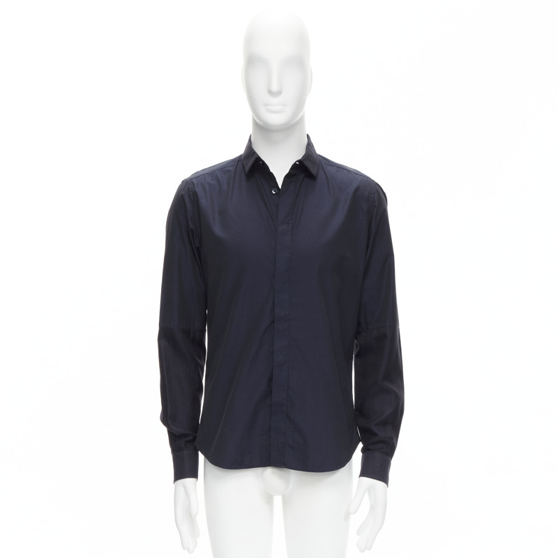 VALENTINO classic minimal navy poplin twill contrast collar dress shirt EU40 L-9