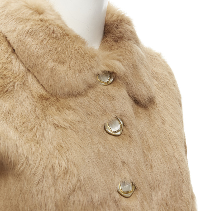 APC tan brown genuine fur gold-tone buttons winter coat jacket XS-1