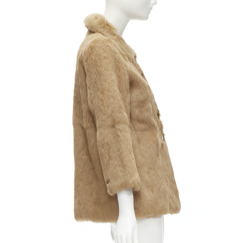 APC tan brown genuine fur gold-tone buttons winter coat jacket XS-4