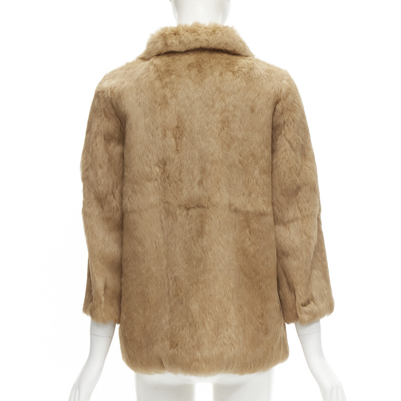 APC tan brown genuine fur gold-tone buttons winter coat jacket XS-5
