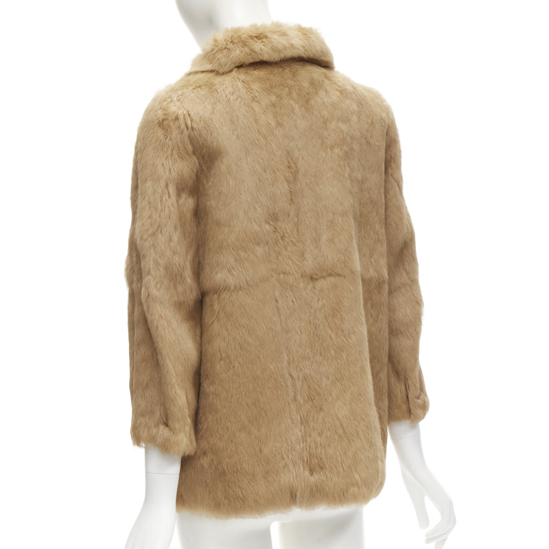 APC tan brown genuine fur gold-tone buttons winter coat jacket XS-6