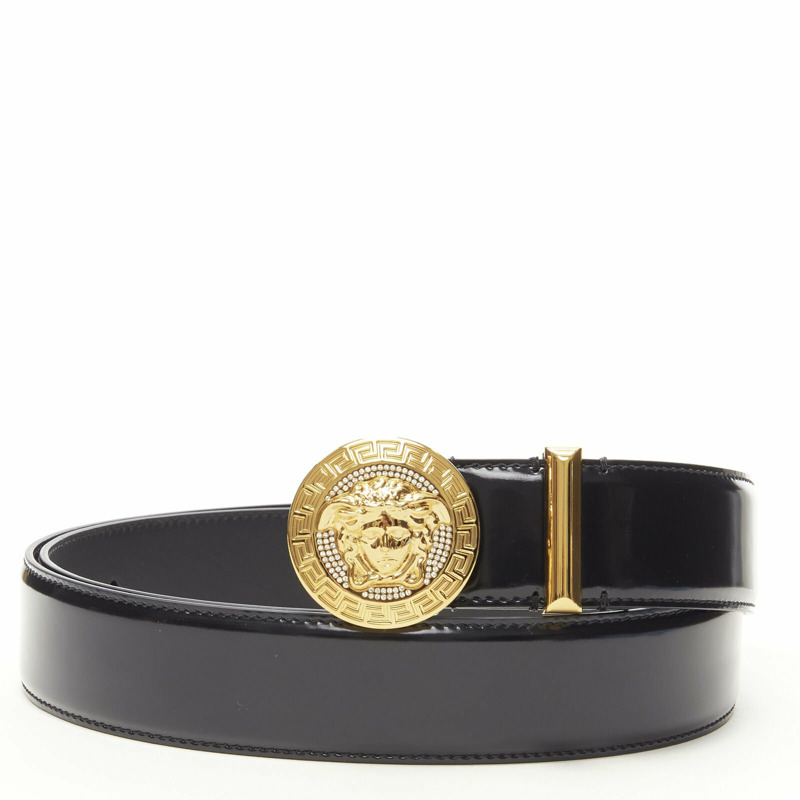 VERSACE Medusa Biggie crystal gold Medallion coin leather belt 105cm 40-44"-0