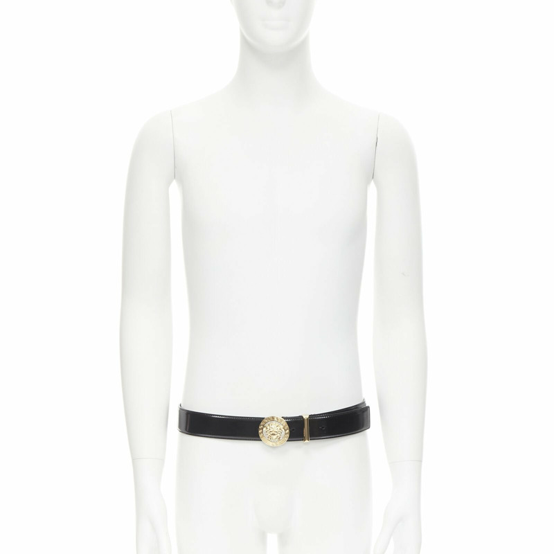 VERSACE Medusa Biggie crystal gold Medallion coin leather belt 105cm 40-44"-1