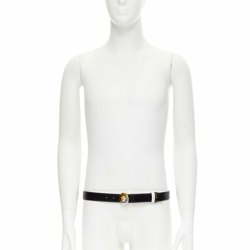 VERSACE Demi Medusa Reversible black white split coin belt 75cm-85cm-3