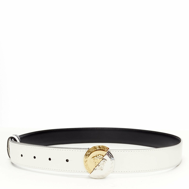 VERSACE Demi Medusa Reversible black white split coin belt 75cm-85cm-4