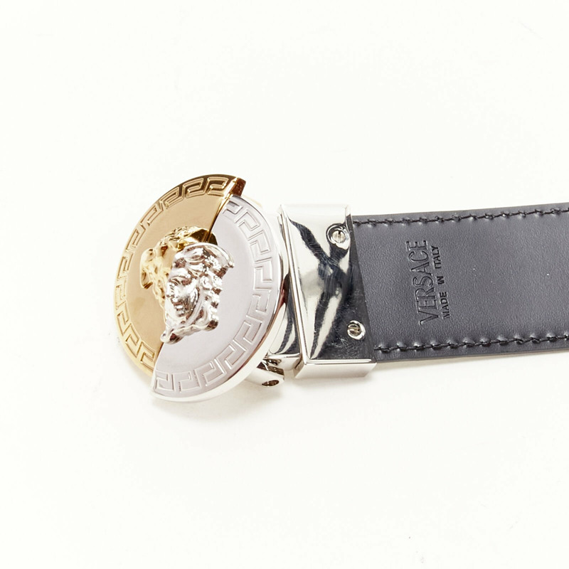 VERSACE Demi Medusa Reversible black white split coin belt 75cm-85cm-7