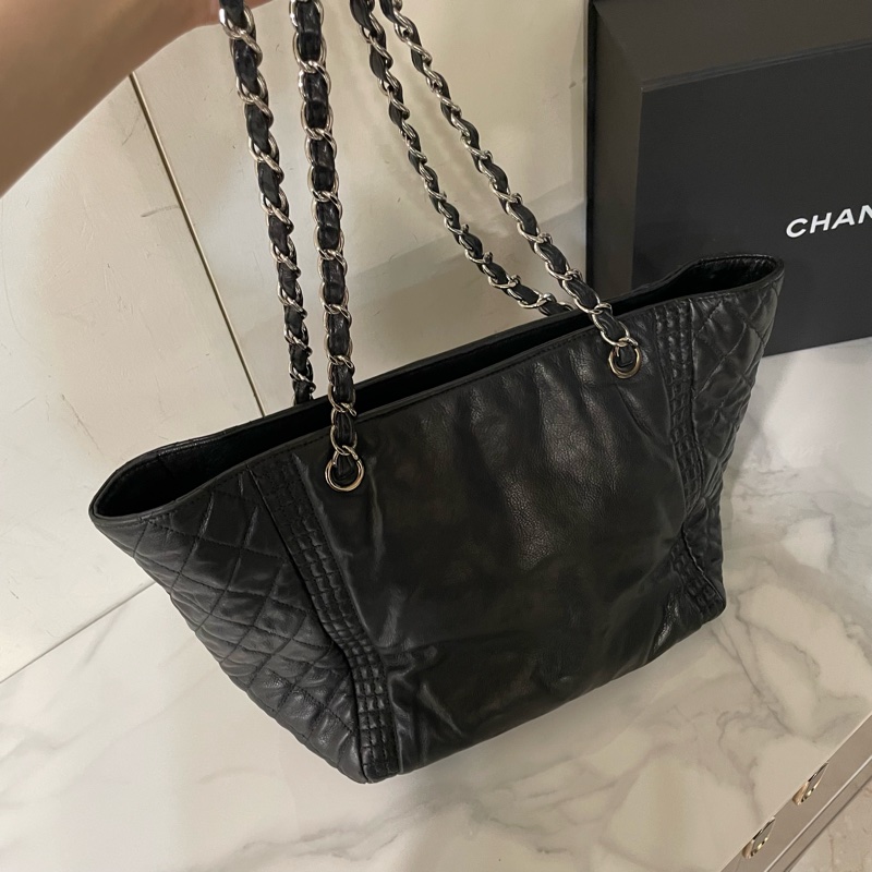 99新🈶️購證❤️ 香奈兒 #黑銀 托特包 #牛皮 #肩背包-6