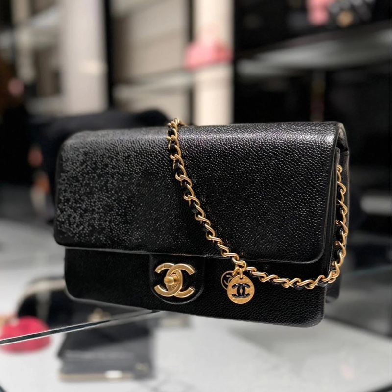 Chanel cf 24k黑金魚子醬口蓋斜挎包 芯片款 近新閒置✨配件齊全🉑送禮-1