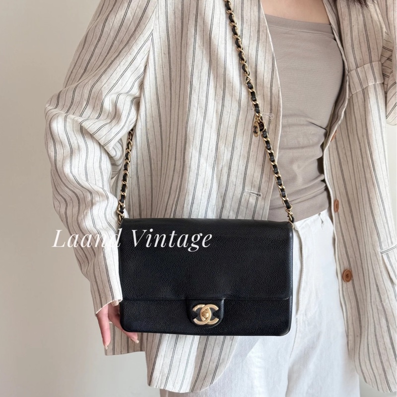 Chanel cf 24k黑金魚子醬口蓋斜挎包 芯片款 近新閒置✨配件齊全🉑送禮-3