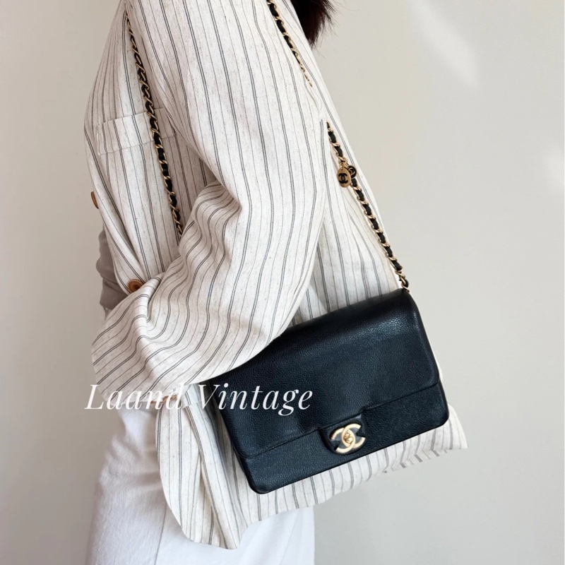 Chanel cf 24k黑金魚子醬口蓋斜挎包 芯片款 近新閒置✨配件齊全🉑送禮-5