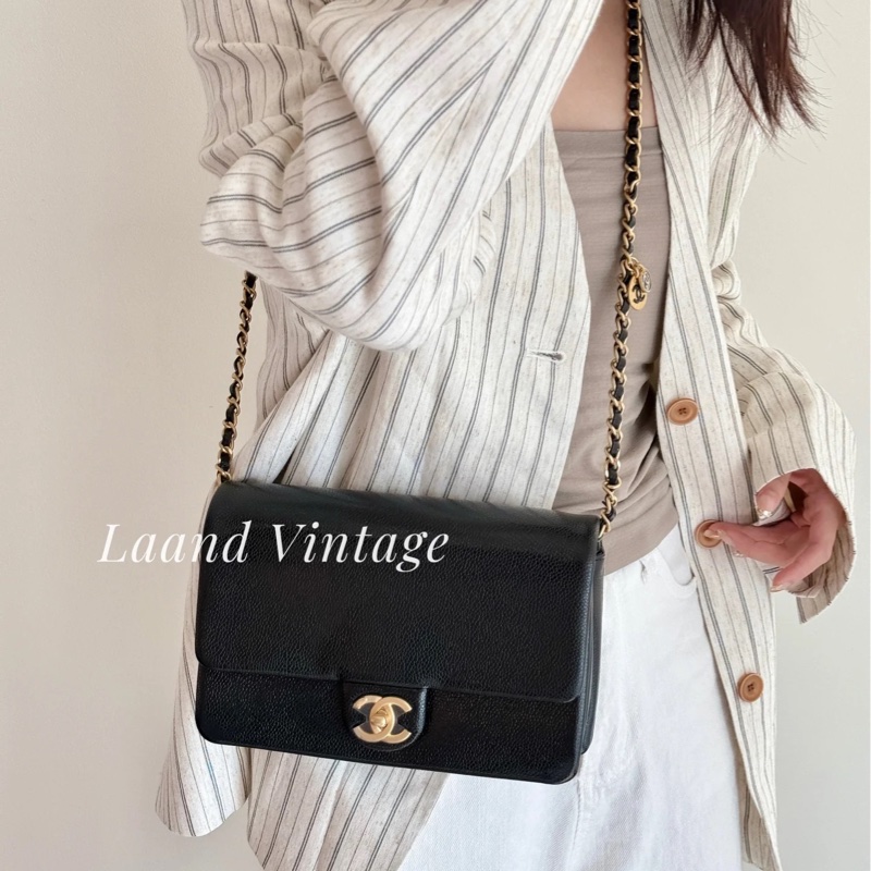 Chanel cf 24k黑金魚子醬口蓋斜挎包 芯片款 近新閒置✨配件齊全🉑送禮-8