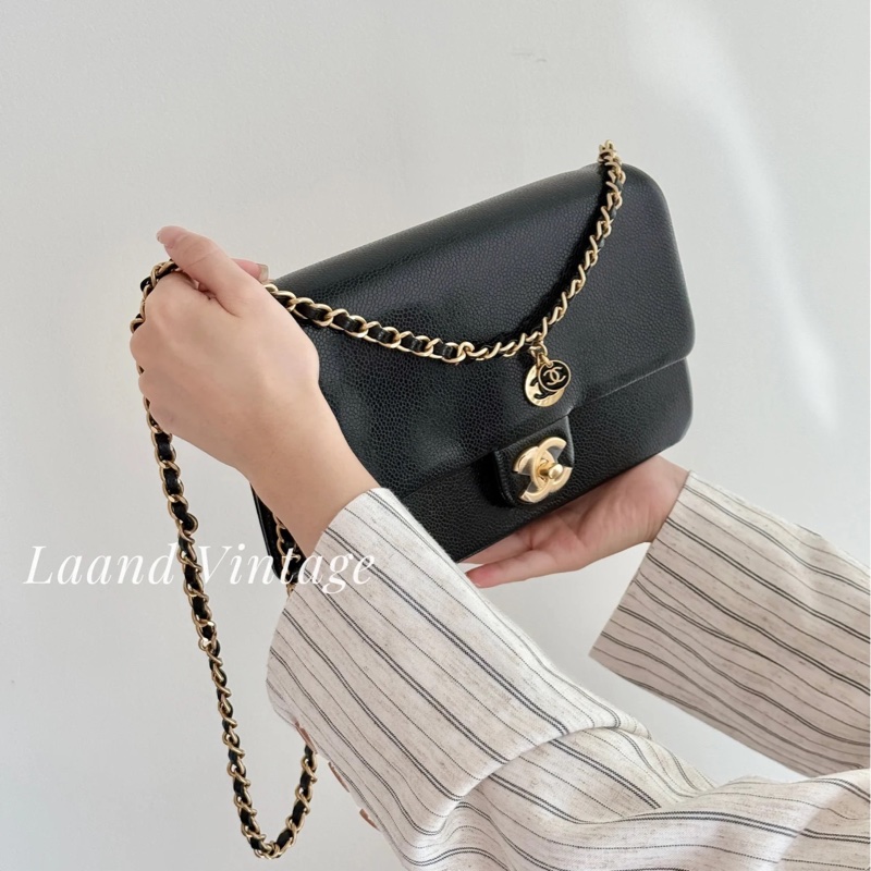 Chanel cf 24k黑金魚子醬口蓋斜挎包 芯片款 近新閒置✨配件齊全🉑送禮-9