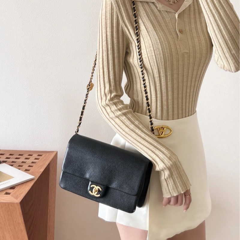 Chanel cf 24k黑金魚子醬口蓋斜挎包 芯片款 近新閒置✨配件齊全🉑送禮-10