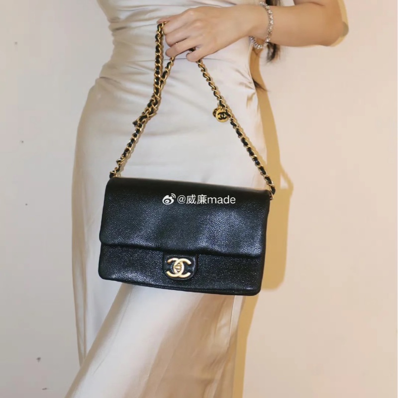 Chanel cf 24k黑金魚子醬口蓋斜挎包 芯片款 近新閒置✨配件齊全🉑送禮-12