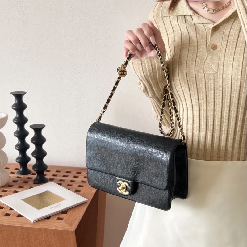 Chanel cf 24k黑金魚子醬口蓋斜挎包 芯片款 近新閒置✨配件齊全🉑送禮-14