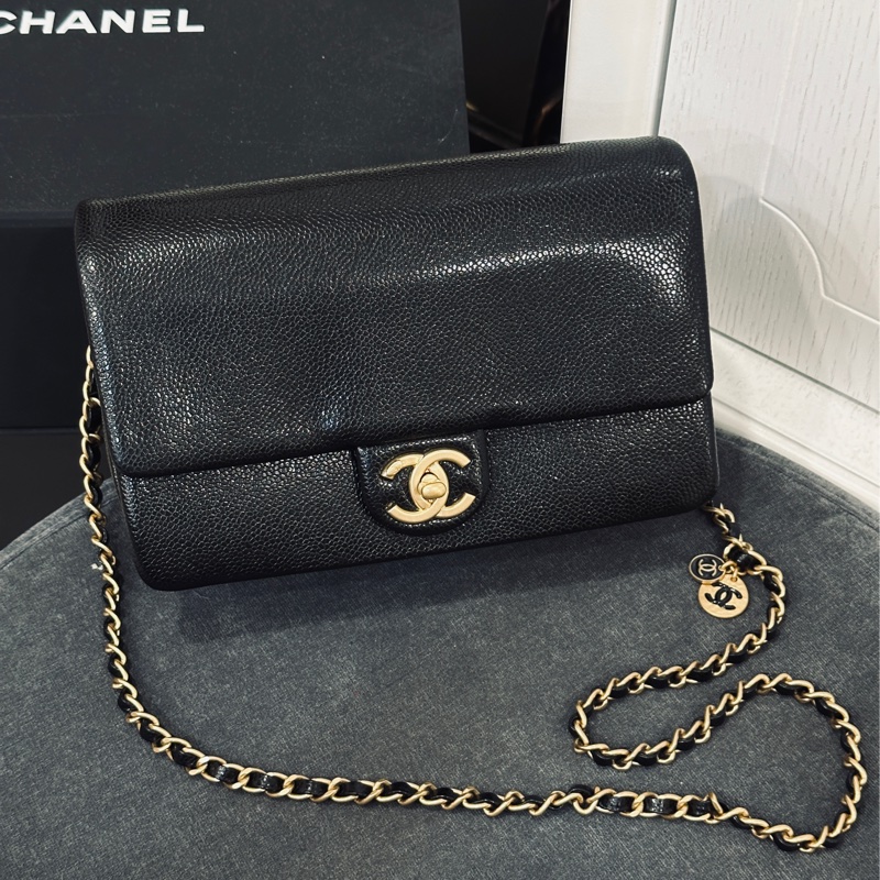 Chanel cf 24k黑金魚子醬口蓋斜挎包 芯片款 近新閒置✨配件齊全🉑送禮-16
