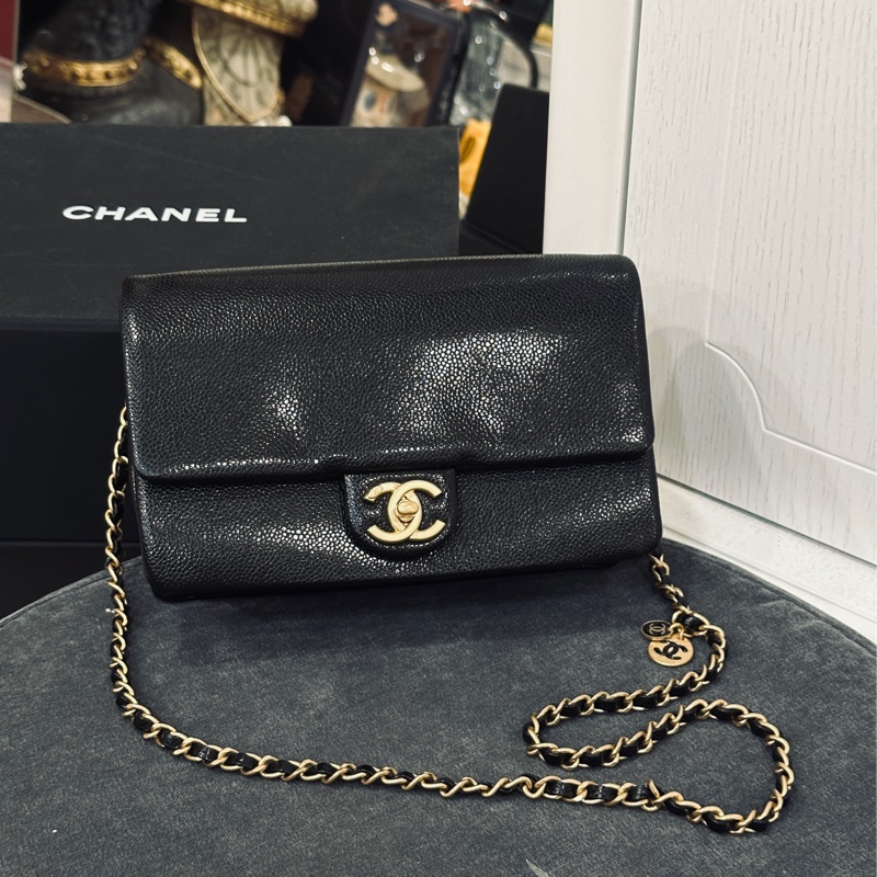 Chanel cf 24k黑金魚子醬口蓋斜挎包 芯片款 近新閒置✨配件齊全🉑送禮-17