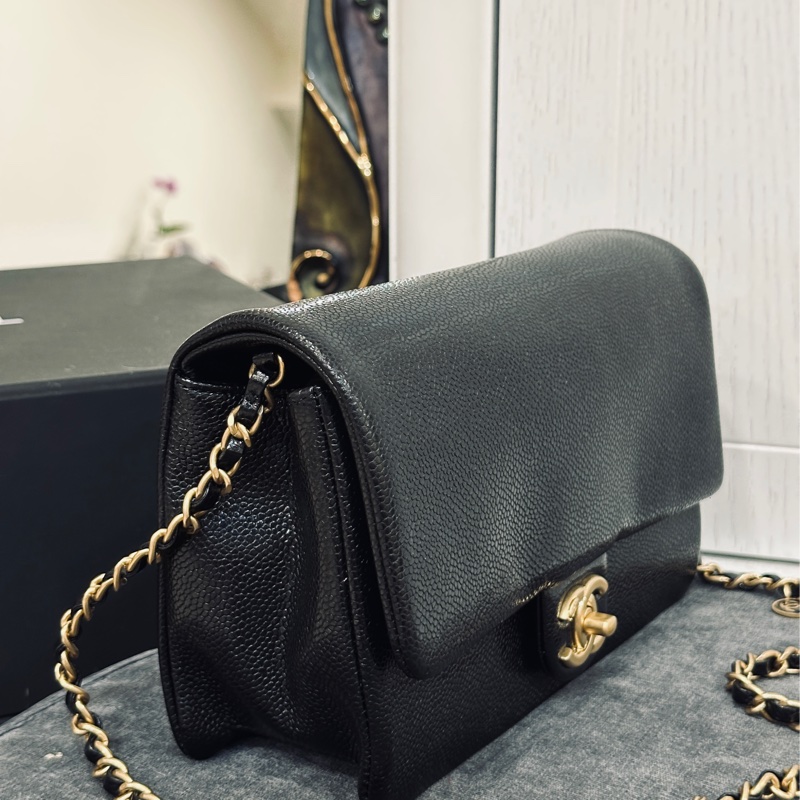 Chanel cf 24k黑金魚子醬口蓋斜挎包 芯片款 近新閒置✨配件齊全🉑送禮-20