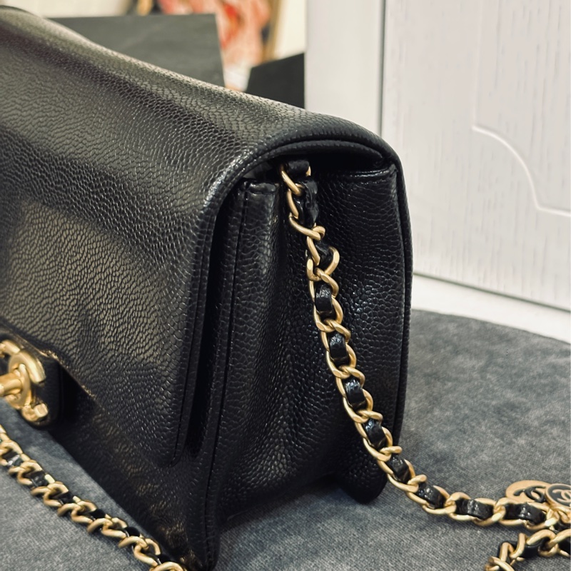 Chanel cf 24k黑金魚子醬口蓋斜挎包 芯片款 近新閒置✨配件齊全🉑送禮-21