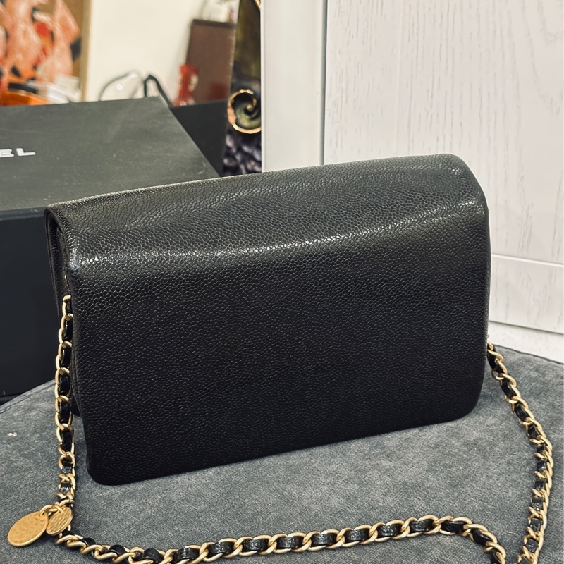 Chanel cf 24k黑金魚子醬口蓋斜挎包 芯片款 近新閒置✨配件齊全🉑送禮-23