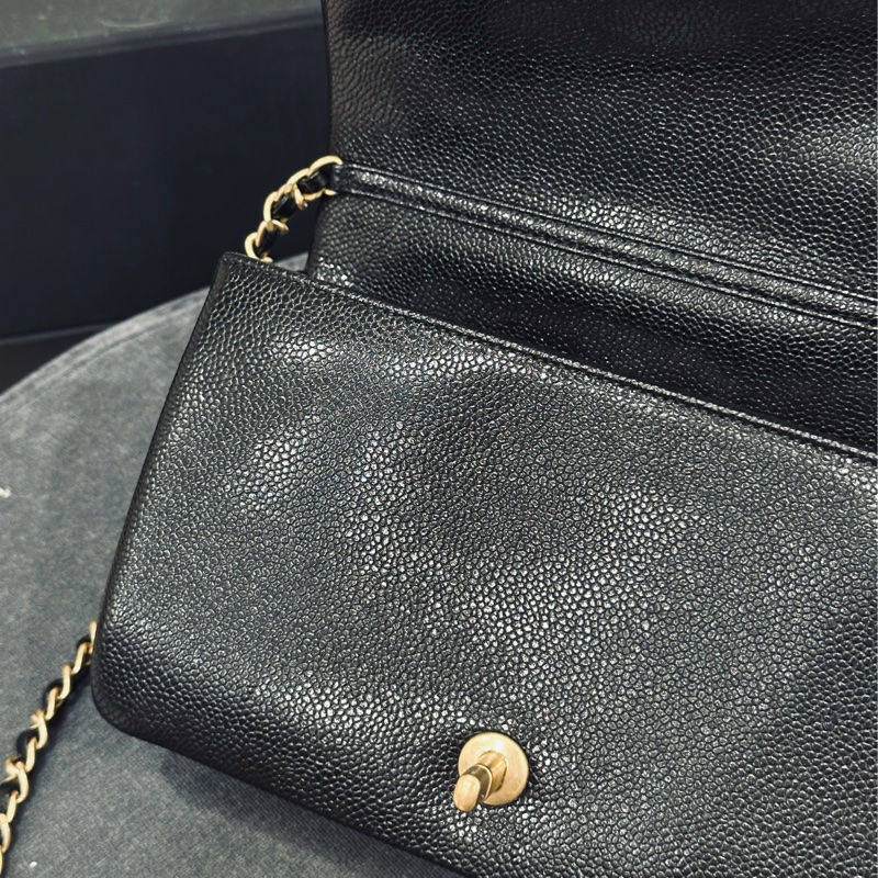 Chanel cf 24k黑金魚子醬口蓋斜挎包 芯片款 近新閒置✨配件齊全🉑送禮-25