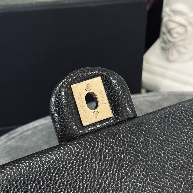 Chanel cf 24k黑金魚子醬口蓋斜挎包 芯片款 近新閒置✨配件齊全🉑送禮-30