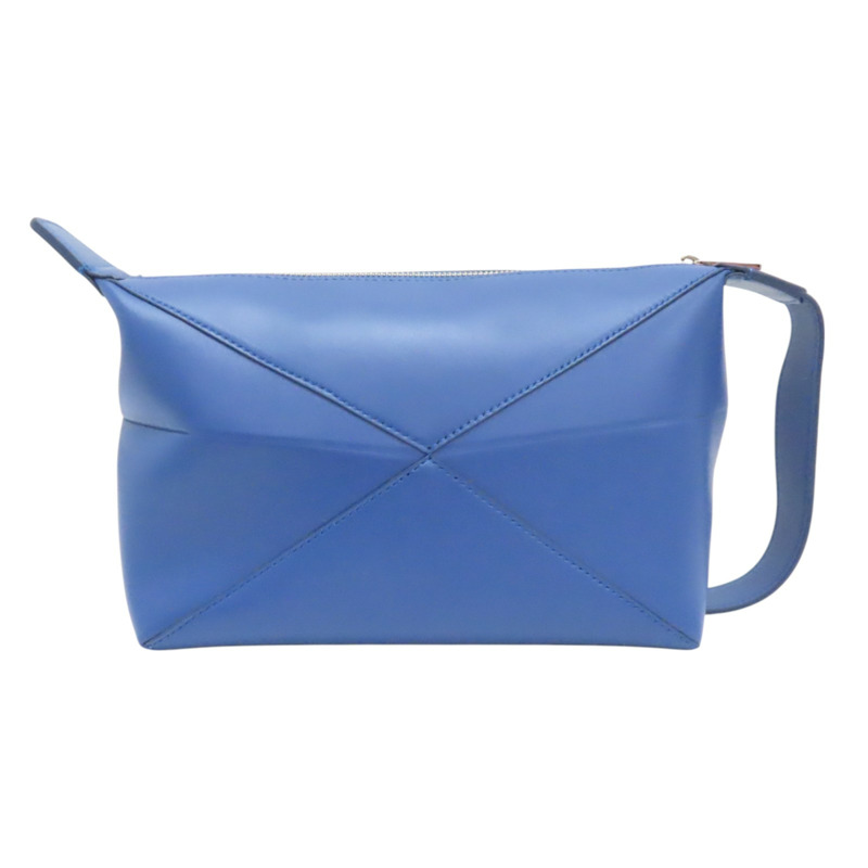 藍色 牛皮 wash bag 手提小包-1