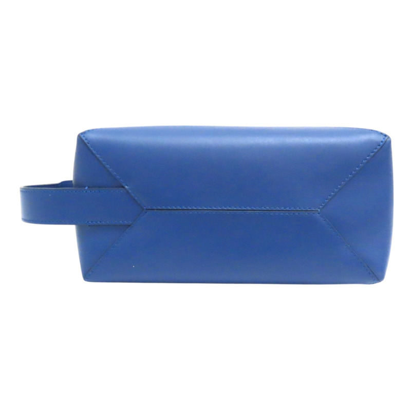 藍色 牛皮 wash bag 手提小包-3