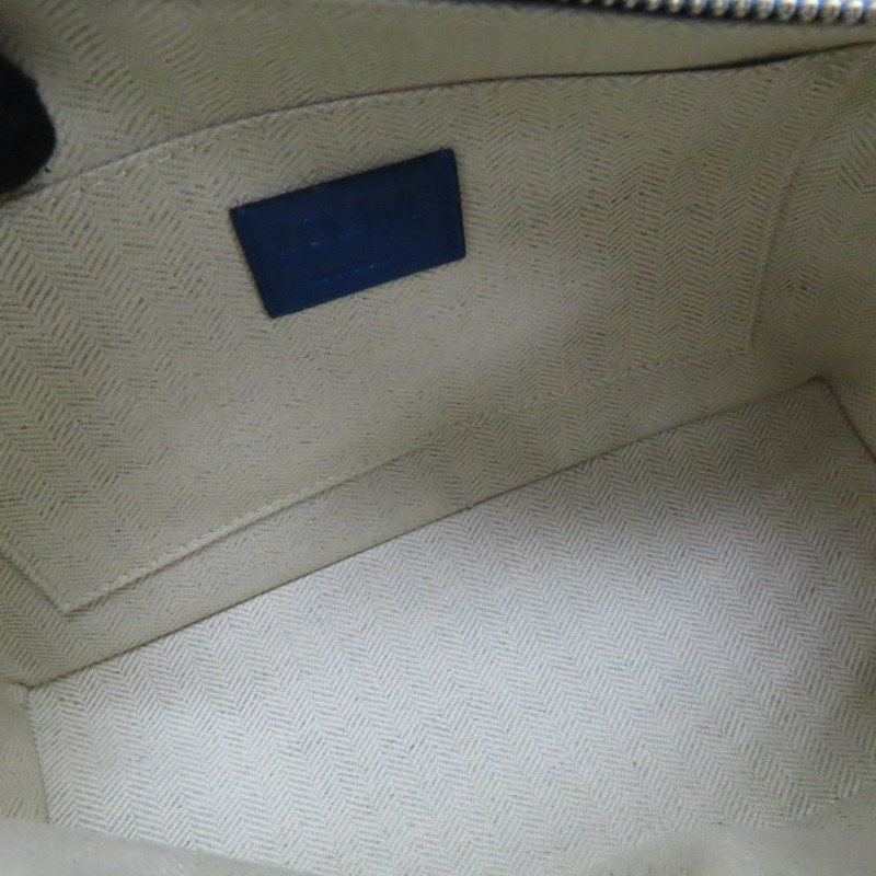 藍色 牛皮 wash bag 手提小包-4