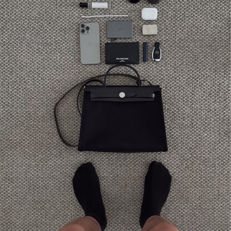 🈶台灣購證 #近新w刻全配 愛馬仕黑銀herbag39郵差斜挎包🔥全網最低🔥-5