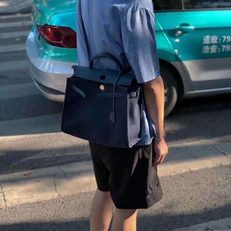 🈶台灣購證 #近新w刻全配 愛馬仕黑銀herbag39郵差斜挎包🔥全網最低🔥-6