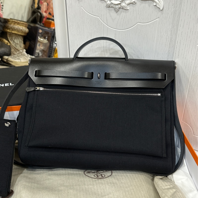 🈶台灣購證 #近新w刻全配 愛馬仕黑銀herbag39郵差斜挎包🔥全網最低🔥-14