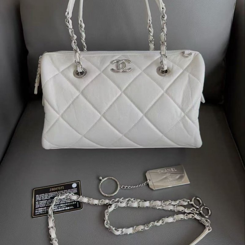Chanel 波士頓包jennie同款油蠟皮 行李牌98新  配件塵袋盒子-0