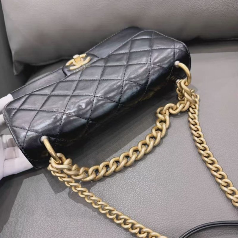 Chanel 黑金牛皮風琴包 23×13 95新配件保卡塵袋-5