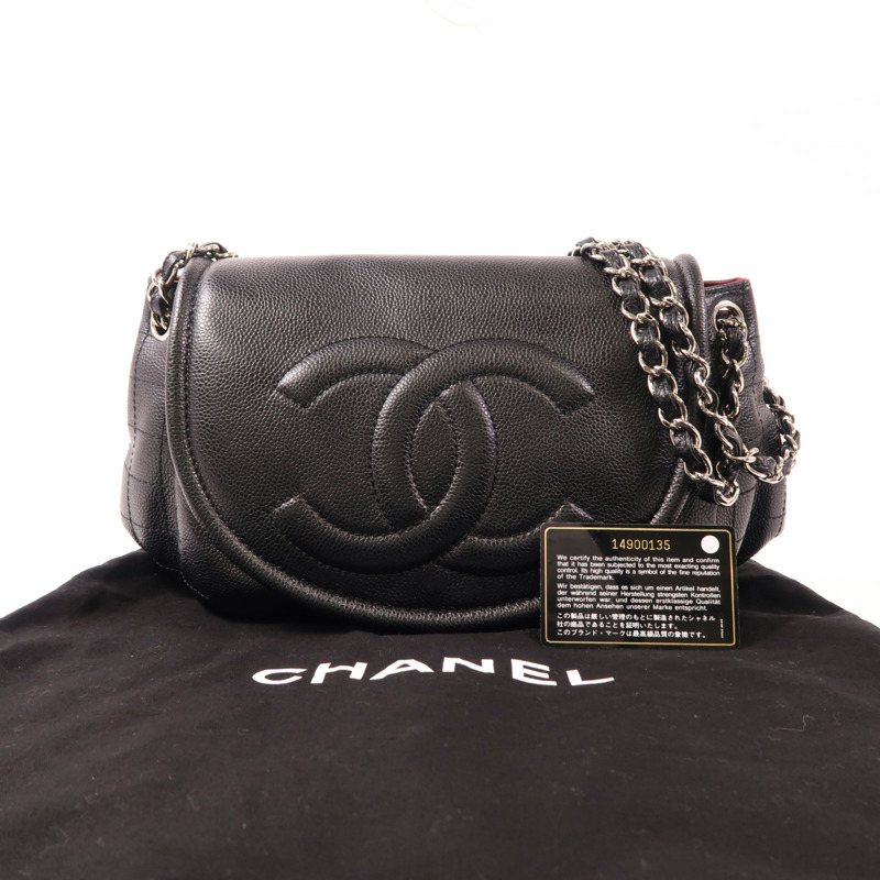 CHANEL 牛皮皮革Chain Shoulder銀扣鏈帶肩背袋-13