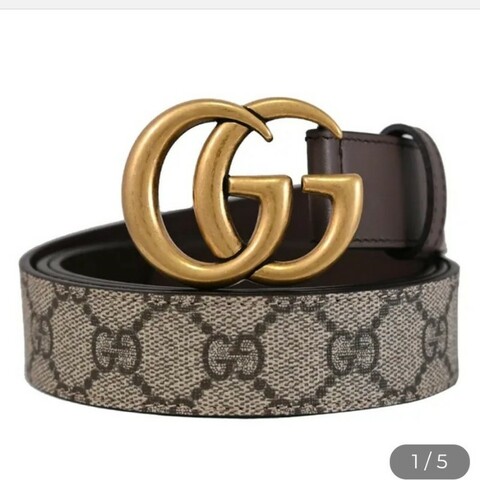 Gucci 經典logo GG Supreme GG LOGO拚皮革皮帶腰帶