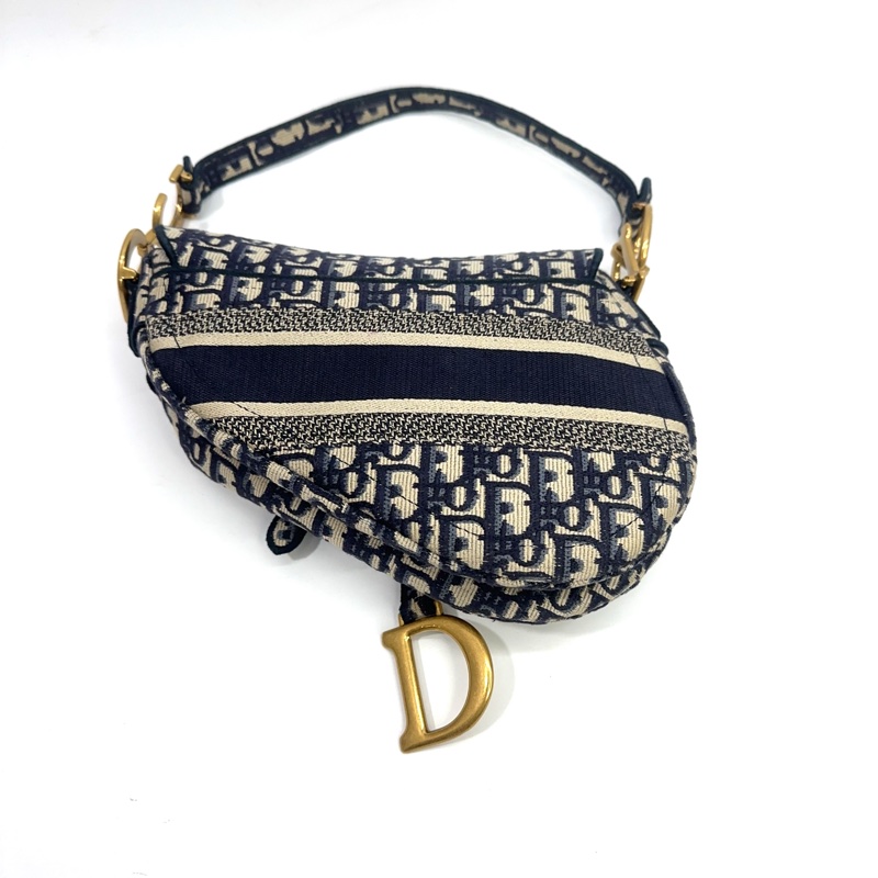 Dior 藍緹花布霧金釦馬鞍肩背包-1