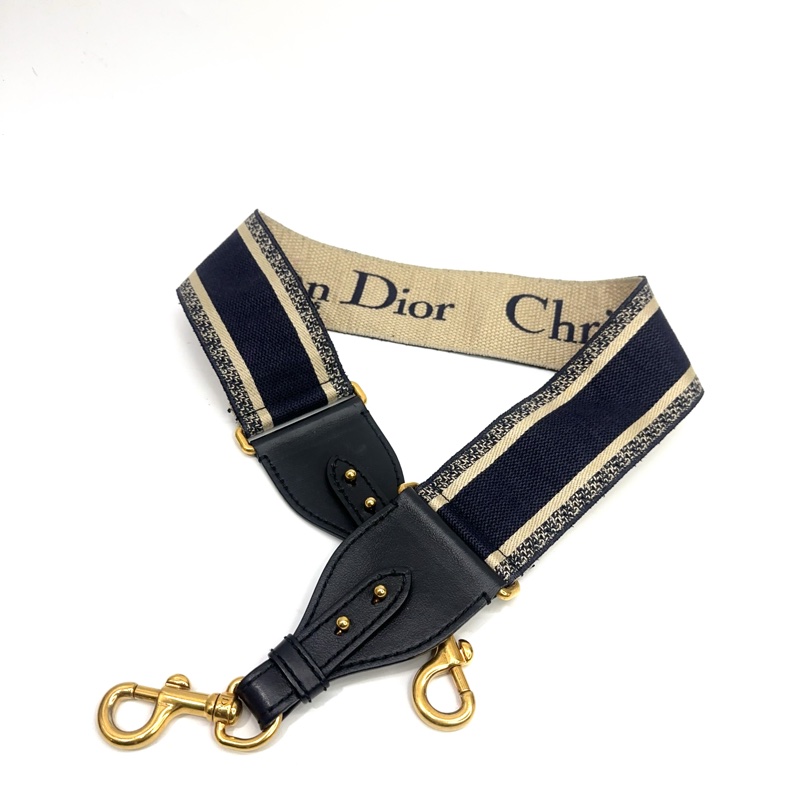 Dior 深藍字母刺繡霧金釦寬版背袋-3