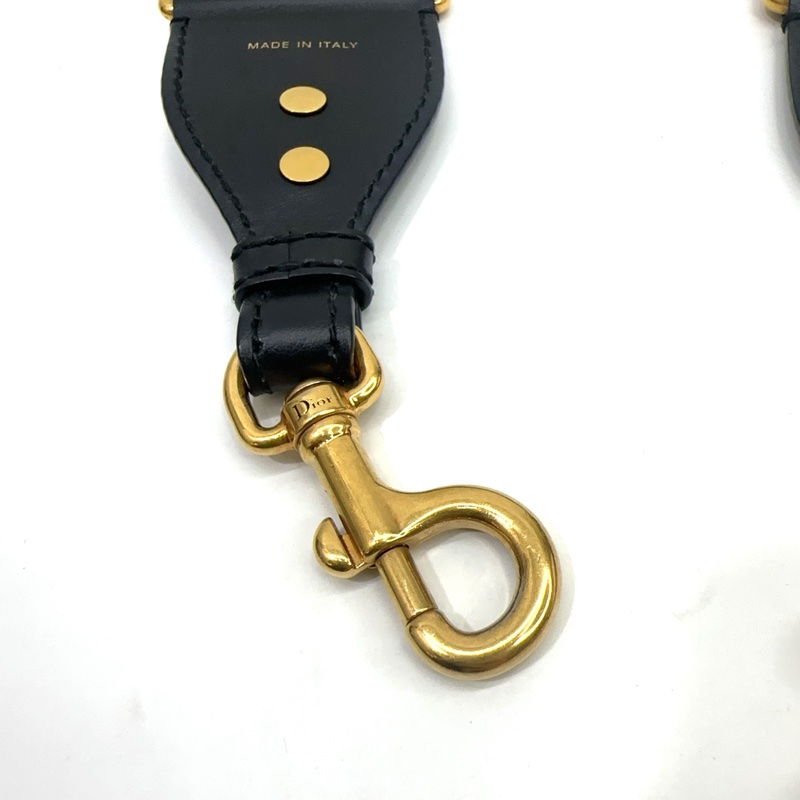 Dior 深藍字母刺繡霧金釦寬版背袋-5