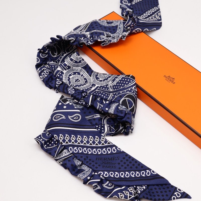 HERMES Eperon d'or bandana金質馬刺荷葉邊Twilly - 深藍-0
