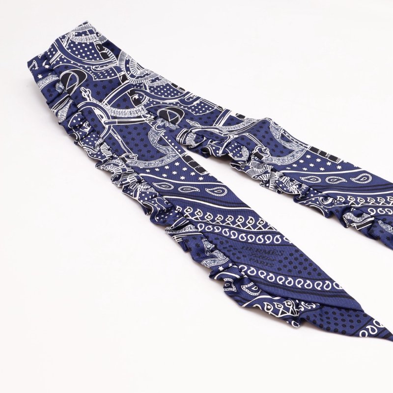 HERMES Eperon d'or bandana金質馬刺荷葉邊Twilly - 深藍-2