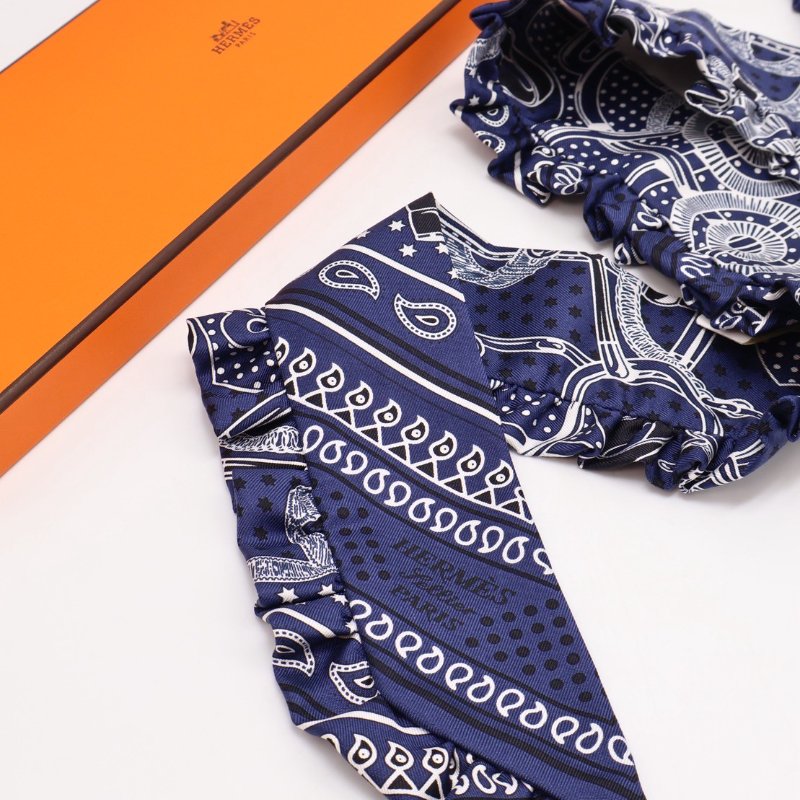 HERMES Eperon d'or bandana金質馬刺荷葉邊Twilly - 深藍-5